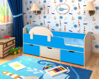 Кровать Малыш-мини с бортиком Дуб молочный/Голубой в Посевной - posevnaya.mebel54.com | фото
