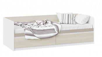 Кровать «Сканди» с 2 ящиками Дуб Гарден/Белый/Глиняный серый в Посевной - posevnaya.mebel54.com | фото