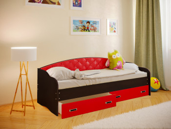 Кровать Софа-7 с мягкой спинкой (800х1900) Венге/Красный в Посевной - posevnaya.mebel54.com | фото