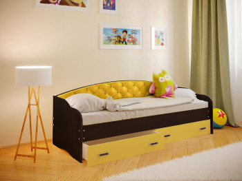 Кровать Софа-7 с мягкой спинкой (800х2000) Венге/Желтый в Посевной - posevnaya.mebel54.com | фото