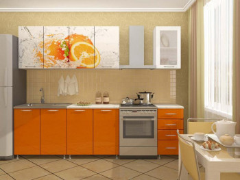 Кухонный гарнитур 1,6м Апельсин (Белый/Оранжевый металлик/Фотопечать апельсин) в Посевной - posevnaya.mebel54.com | фото