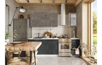 Кухонный гарнитур Нувель 1800мм белый/бетон коричневый/бетон черный в Посевной - posevnaya.mebel54.com | фото