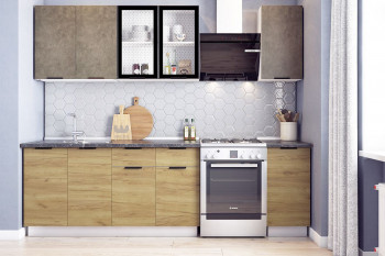 Кухонный гарнитур Стоун 2.0 (белый/камень темно-серый/акация светлая) в Посевной - posevnaya.mebel54.com | фото