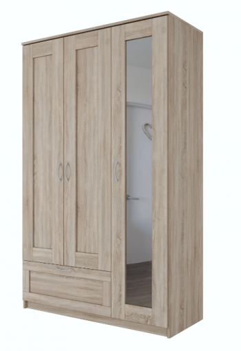 Шкаф трехдверный Сириус с зеркалом и 1 ящиком дуб сонома в Посевной - posevnaya.mebel54.com | фото